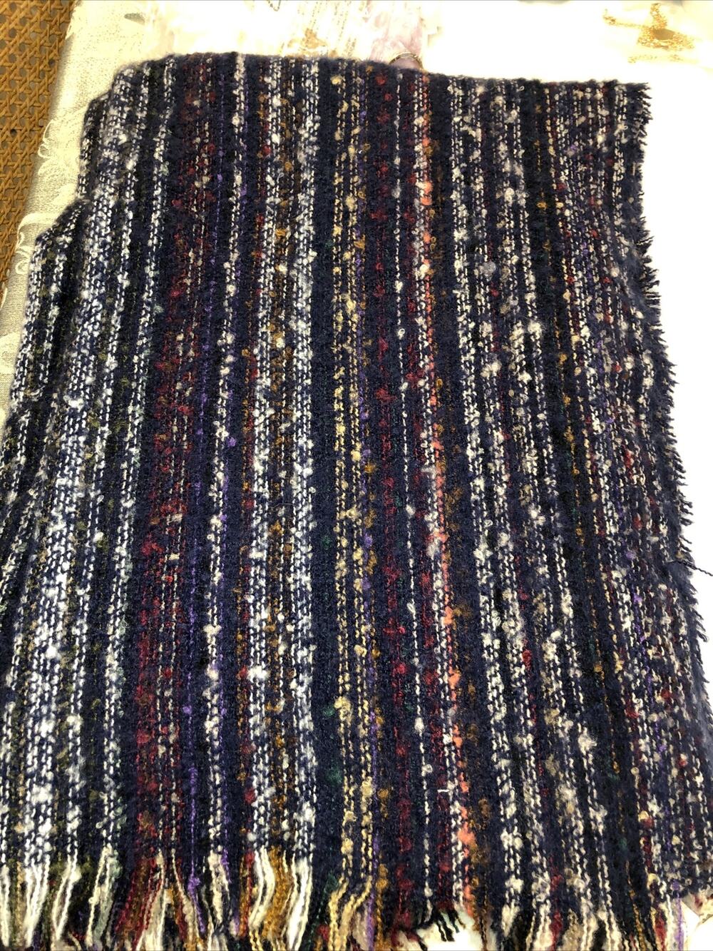 HAT ATTACK Navy Speckled Oversized 80”Soft Blanket Scarf Fringe Nwt $82